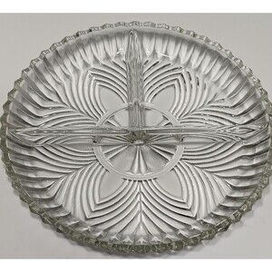 Vintage Clear Glass Divided Relish Retro Mid Century Dish with Starburst Pattern